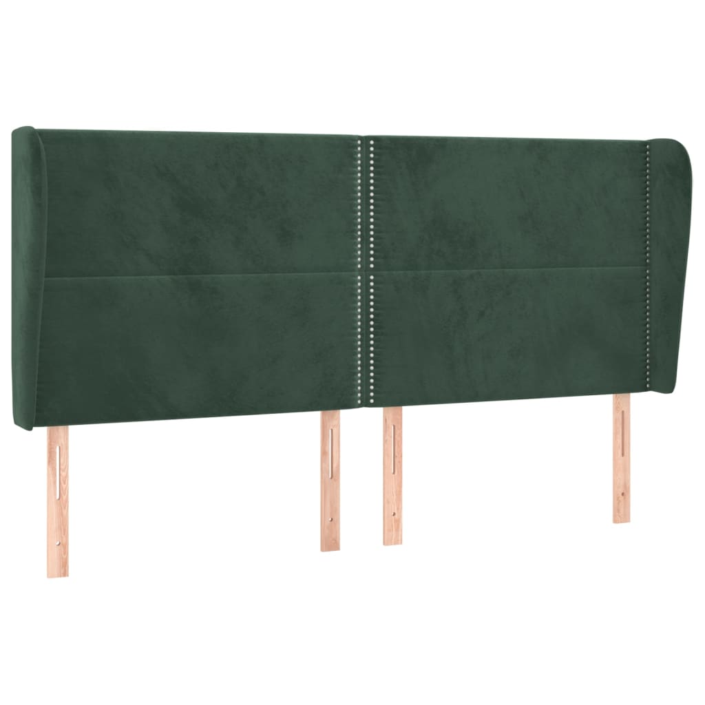 vidaXL Cabeceira cama c/ abas veludo 203x23x118/128 cm verde-escuro