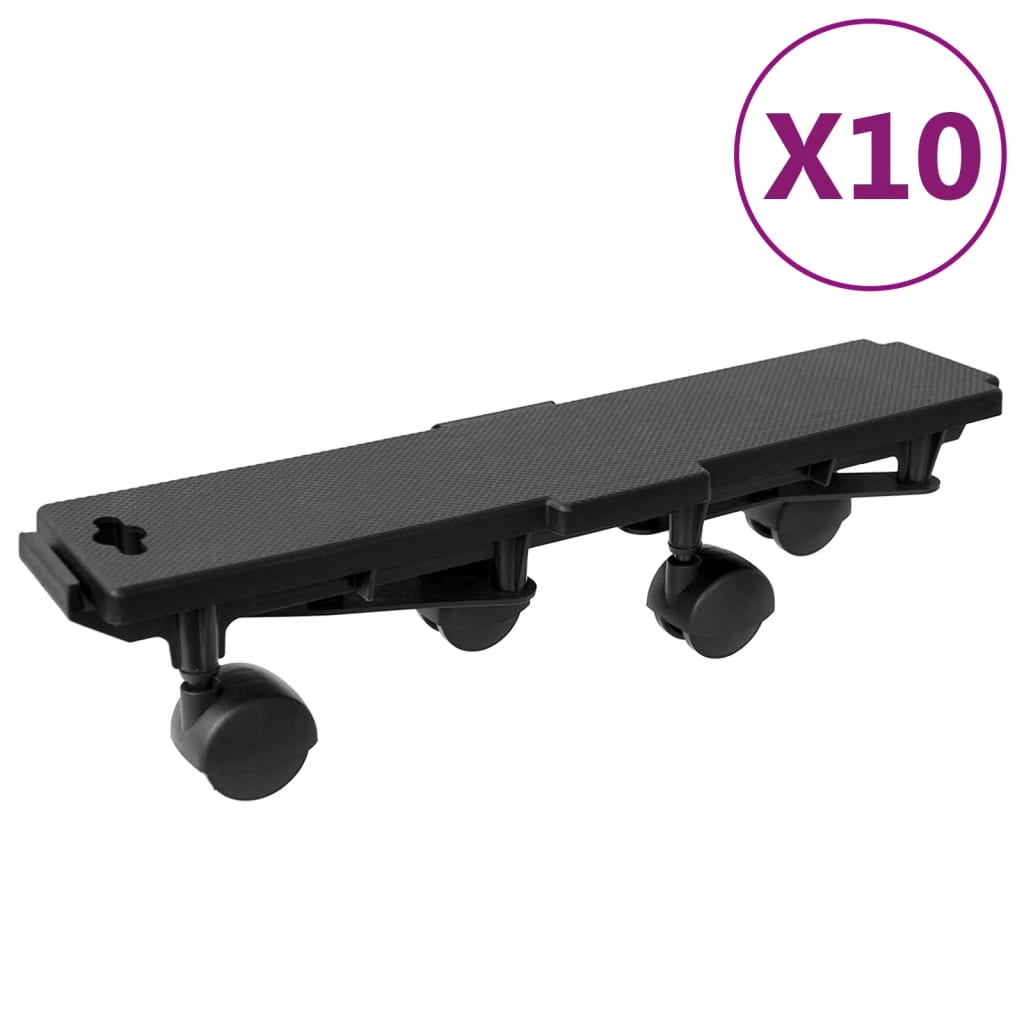 vidaXL Carrinhos de transporte 4 rodas 10pcs 170kg polipropileno preto