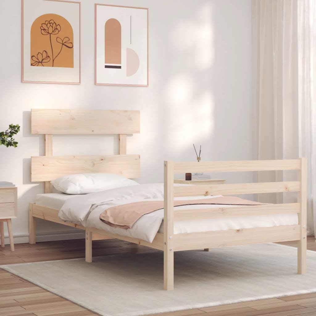 vidaXL Estrutura de cama com cabeceira 90x200 cm madeira maciça