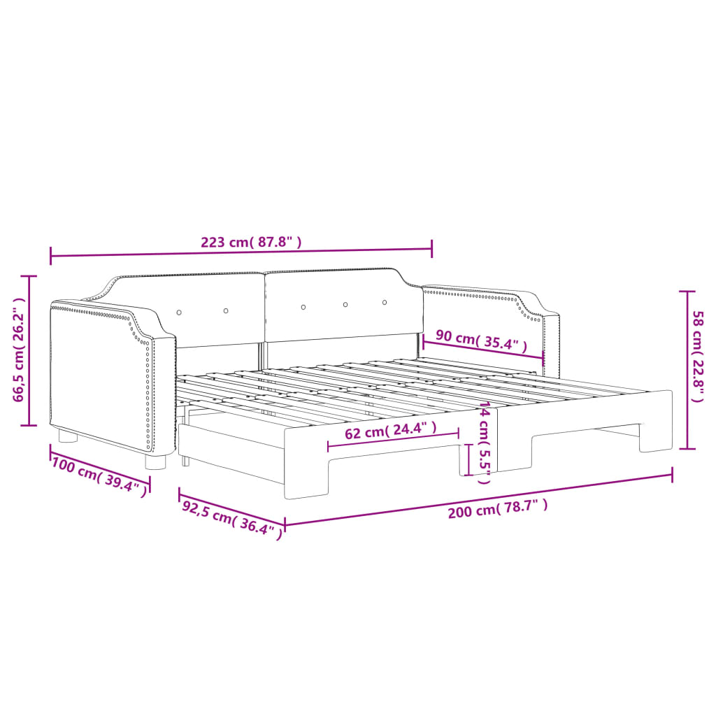 vidaXL Sofá-cama com gavetão 90x200 cm tecido preto