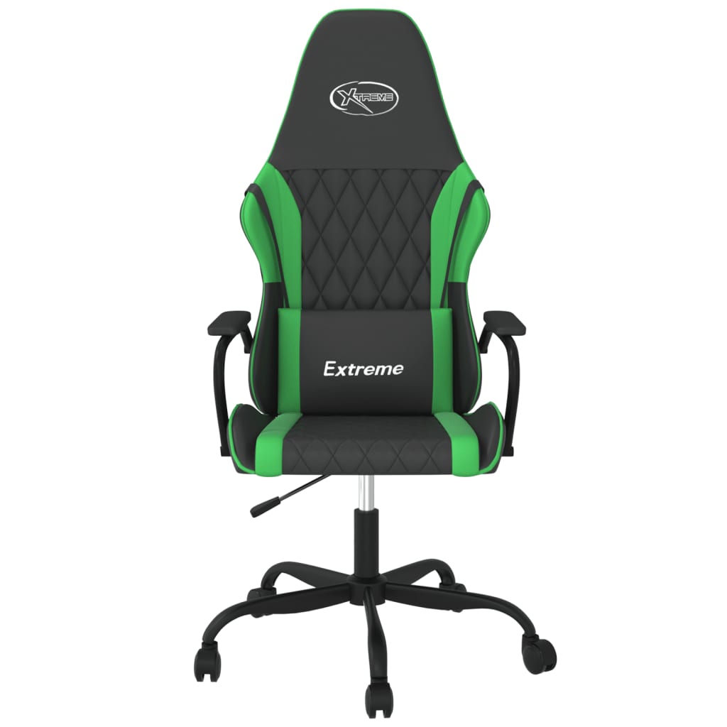 vidaXL Cadeira gaming massagens couro artificial preto e verde