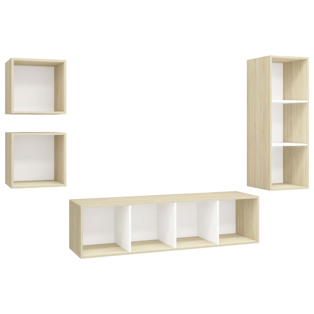 vidaXL 4 pcs conj. móveis TV derivados madeira branco/carvalho sonoma