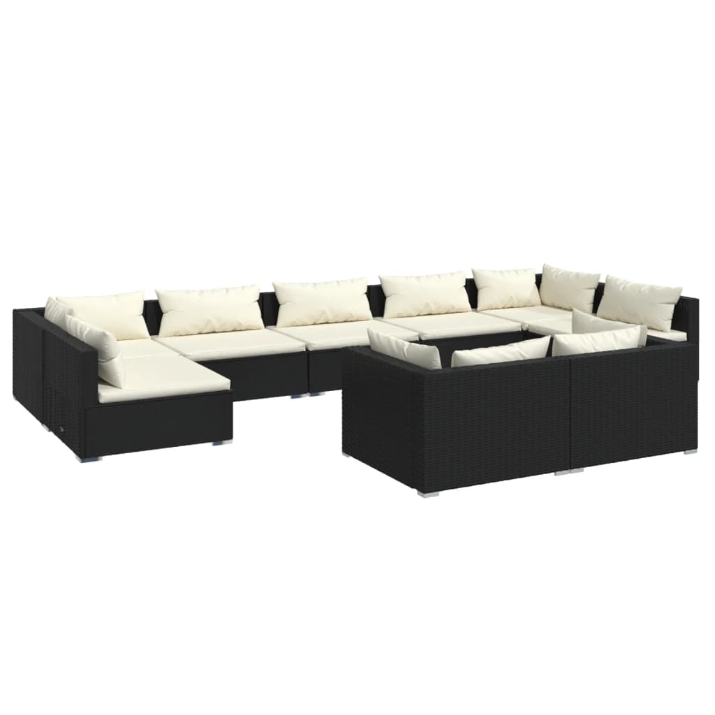 vidaXL 9 pcs conjunto lounge de jardim c/ almofadões vime PE preto