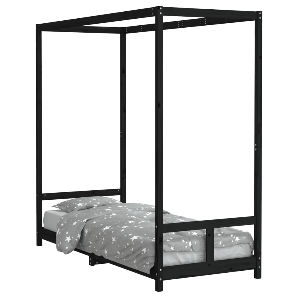 vidaXL Estrutura de cama infantil 80x200 cm pinho maciço preto