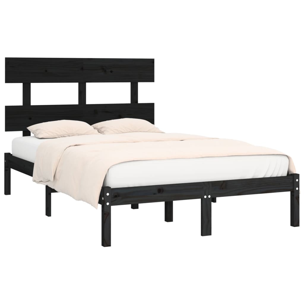 vidaXL Estrutura de cama casal 135x190 cm madeira maciça preto