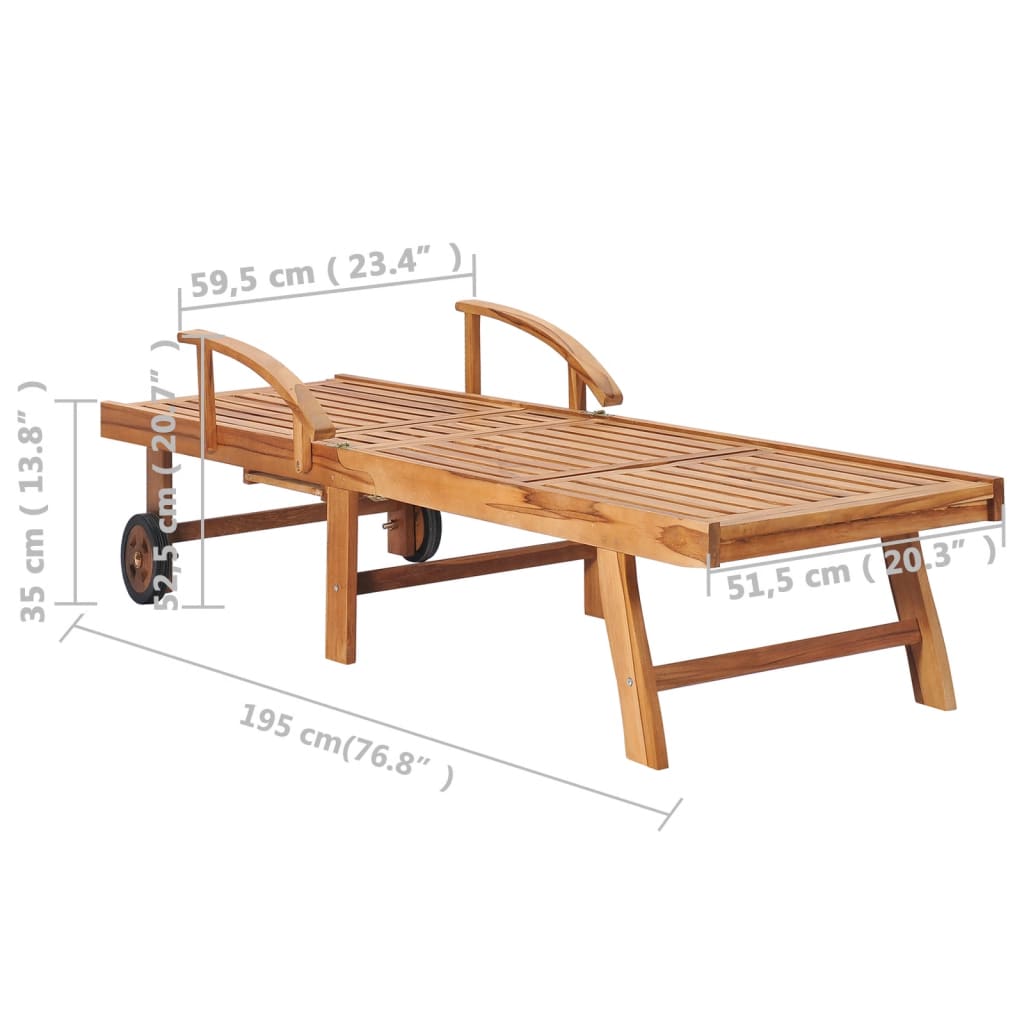 vidaXL Espreguiçadeiras com mesa e almofadão 2 pcs teca maciça