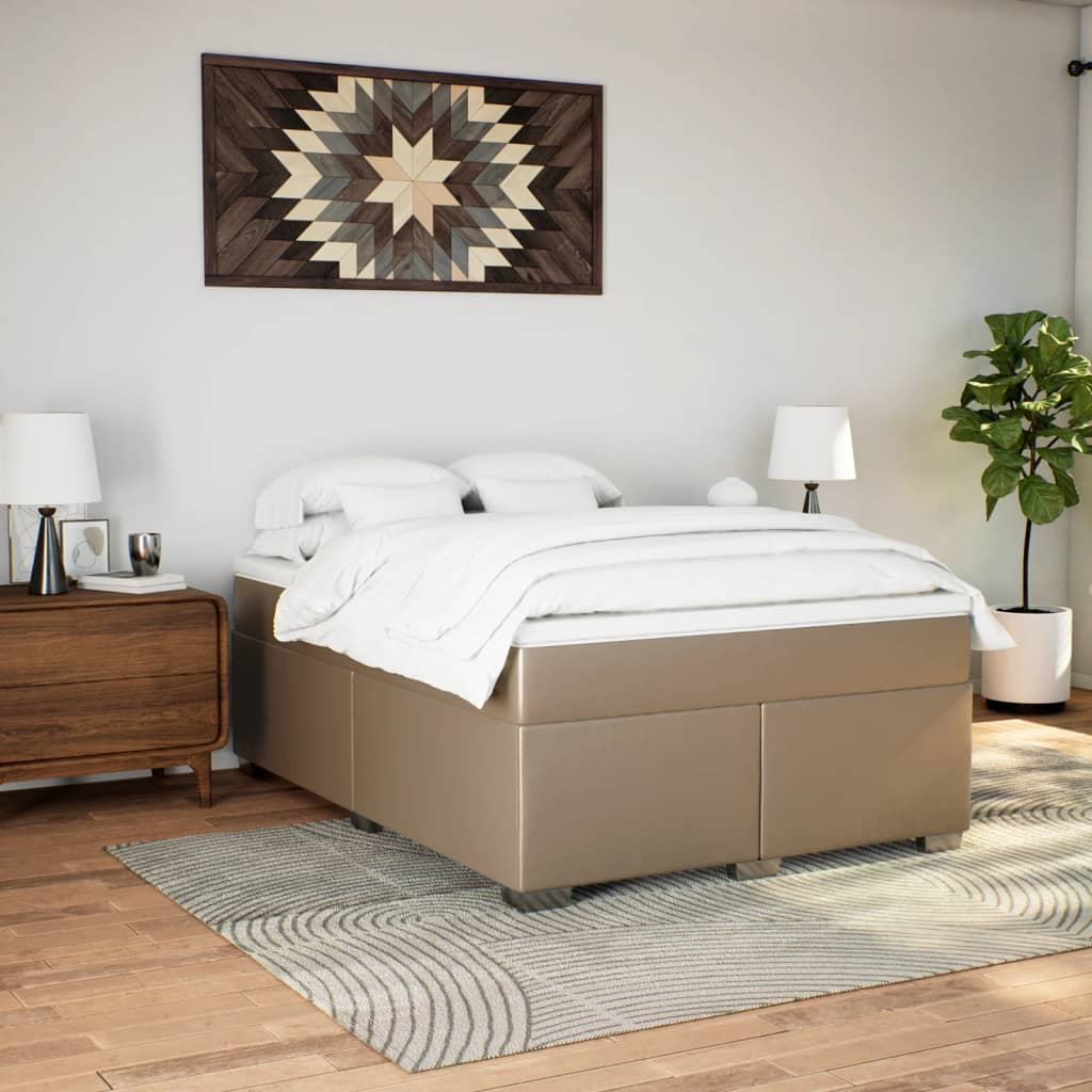 vidaXL Cama com molas/colchão 140x200 cm couro artificial cappuccino