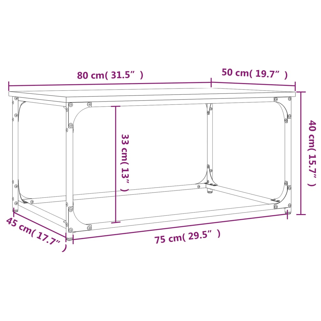 vidaXL Mesa de centro 80x50x40 cm derivados madeira/ferro cinza sonoma