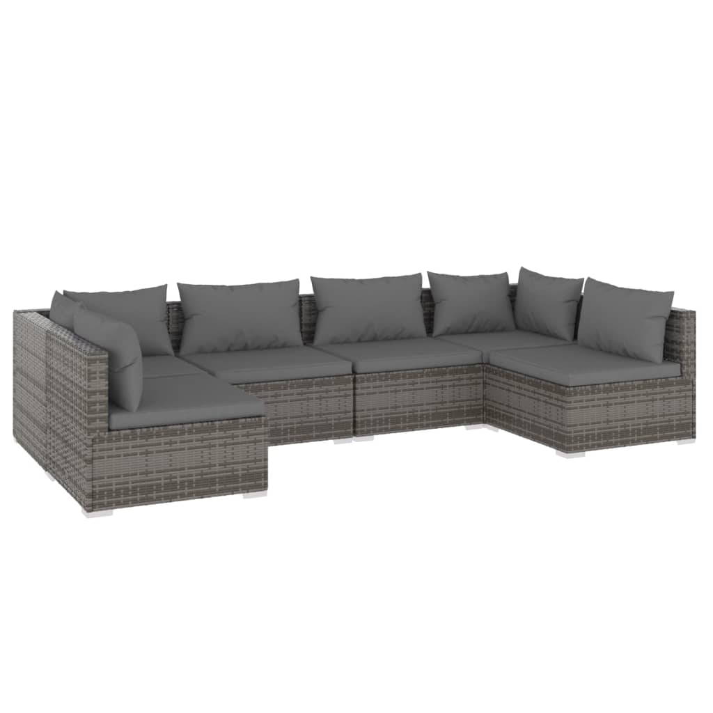 vidaXL 6 pcs conjunto lounge de jardim c/ almofadões vime PE cinzento