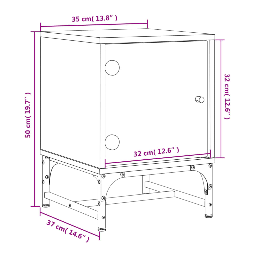 vidaXL Mesas de cabeceira c/ portas de vidro 2 pcs 35x37x50 cm preto