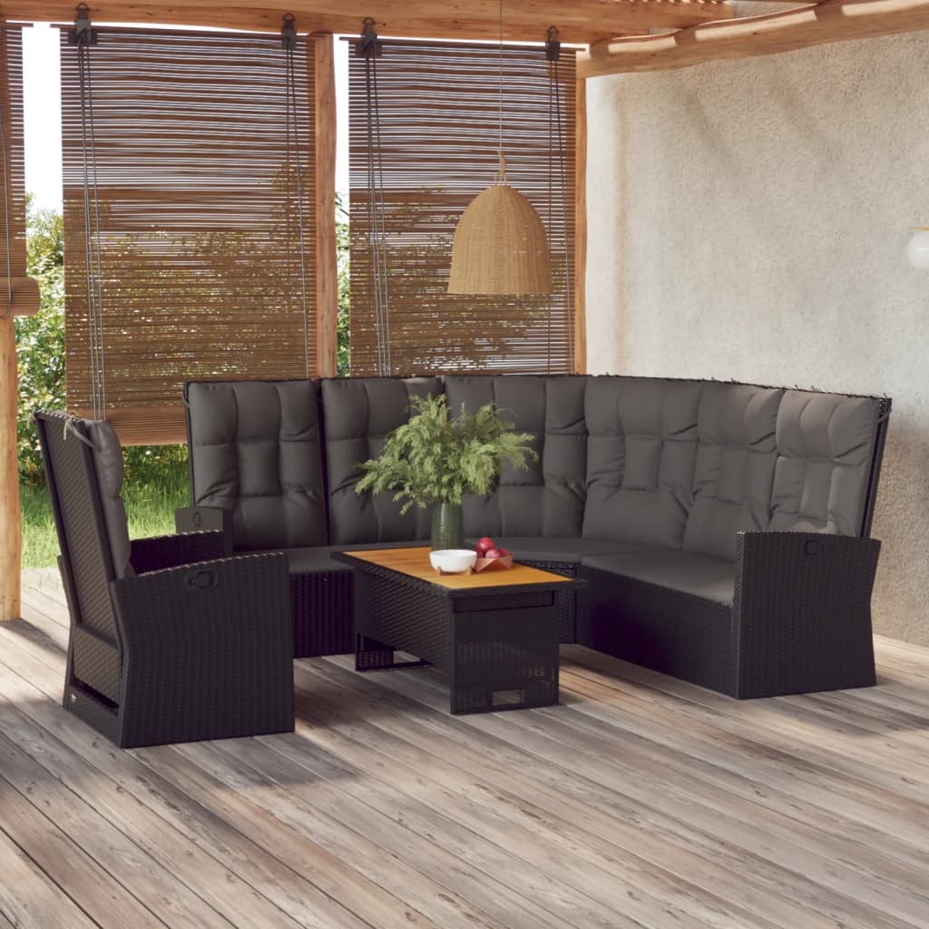 vidaXL 3 pcs conjunto lounge de jardim c/ almofadões vime PE preto