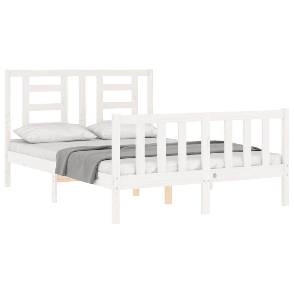 vidaXL Estrutura de cama com cabeceira 140x190cm madeira maciça branco