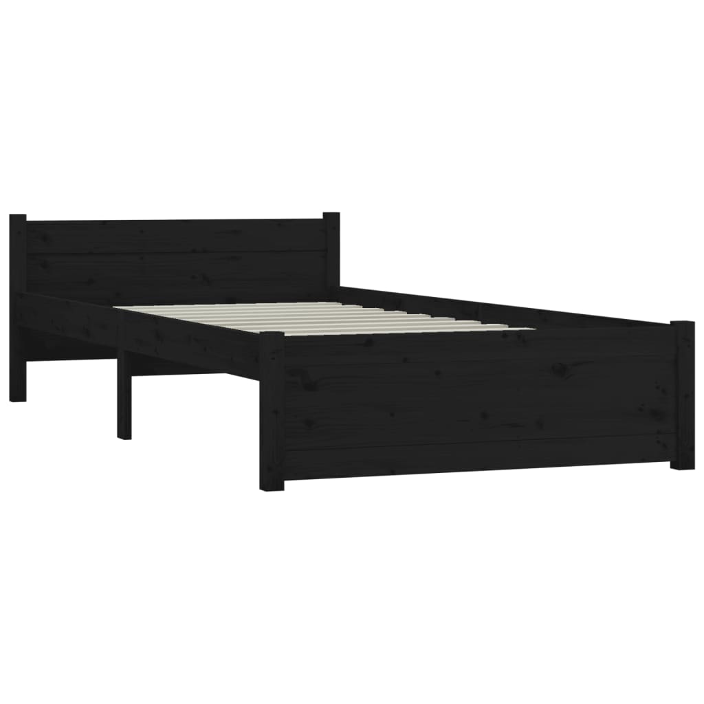 vidaXL Estrutura cama pequena solteiro 75x190 cm madeira maciça preto