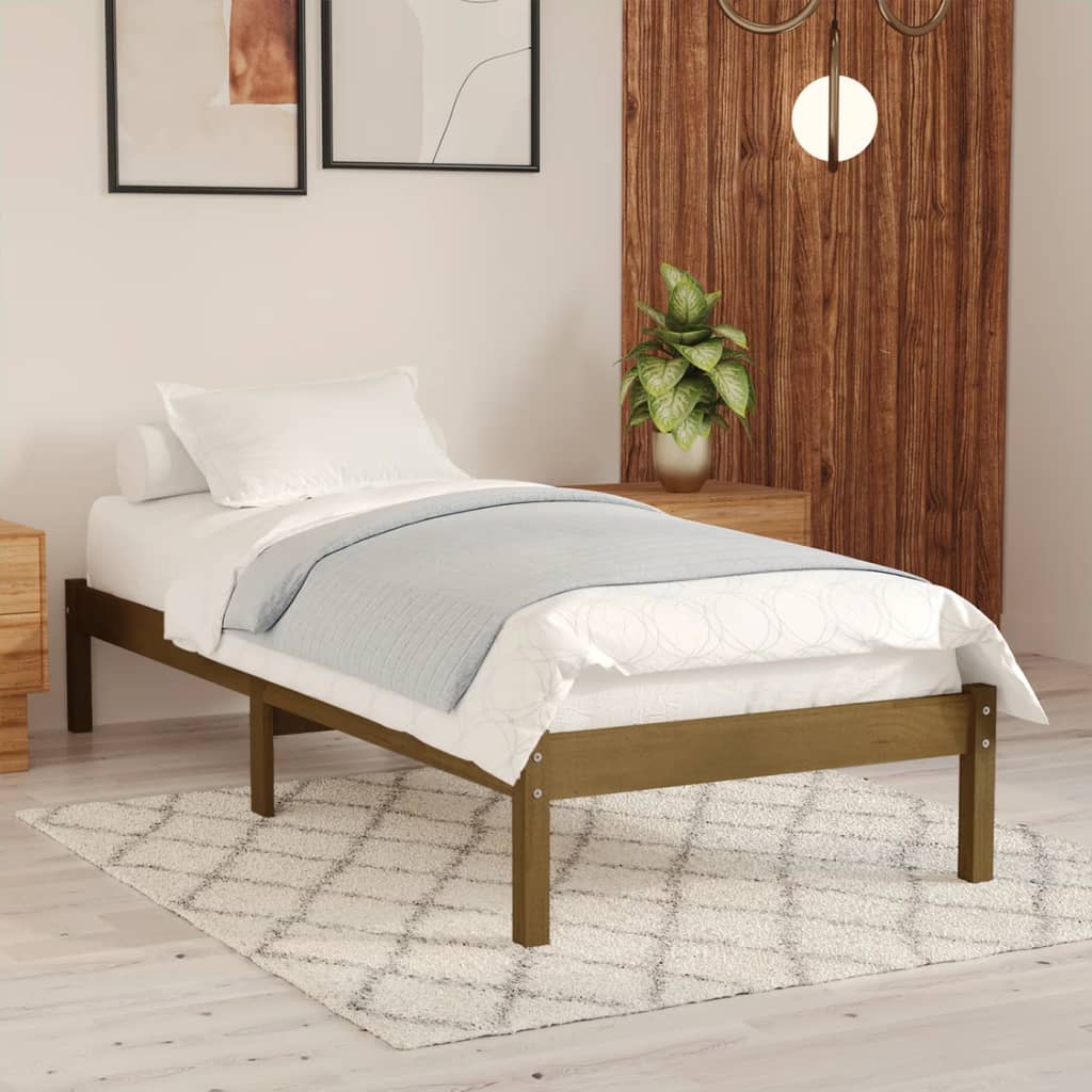 vidaXL Estrutura de cama 90x200 cm pinho maciço castanho mel