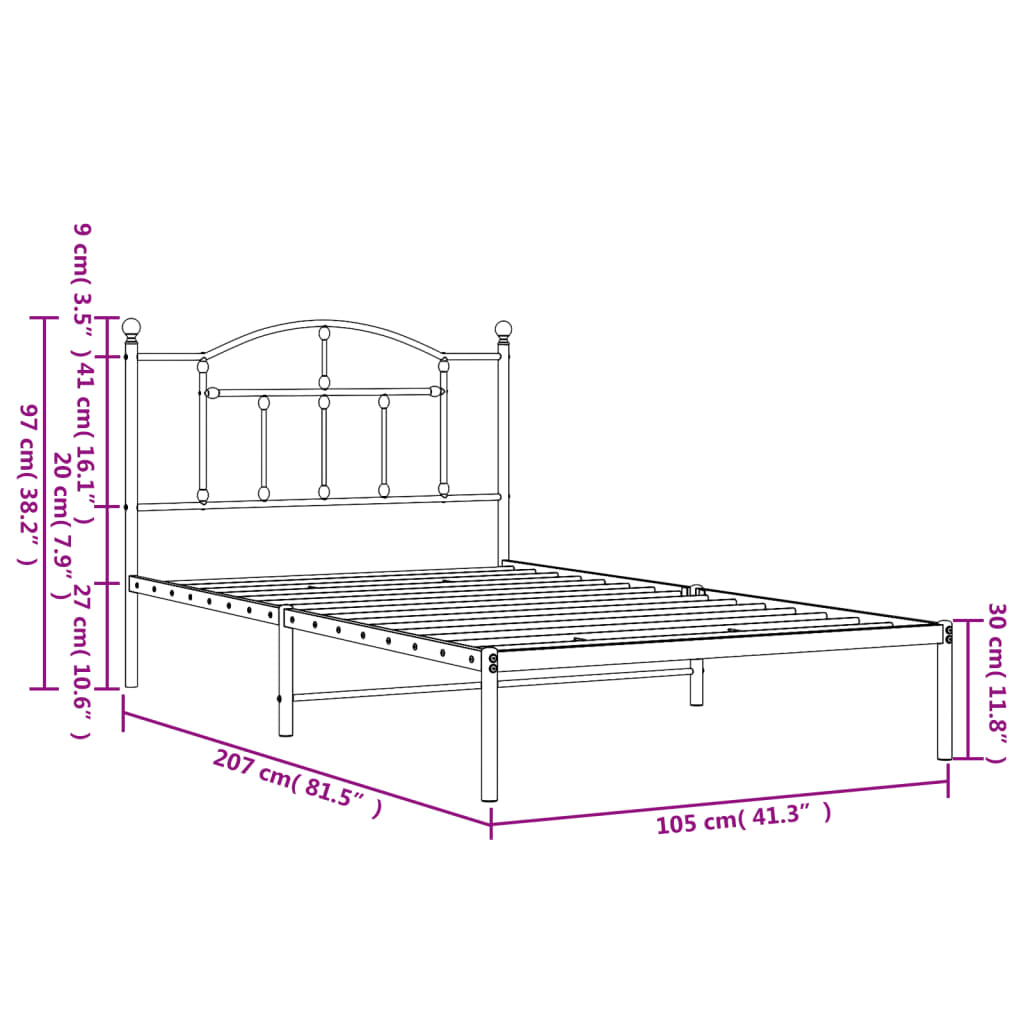 vidaXL Estrutura de cama com cabeceira 100x200 cm metal branco