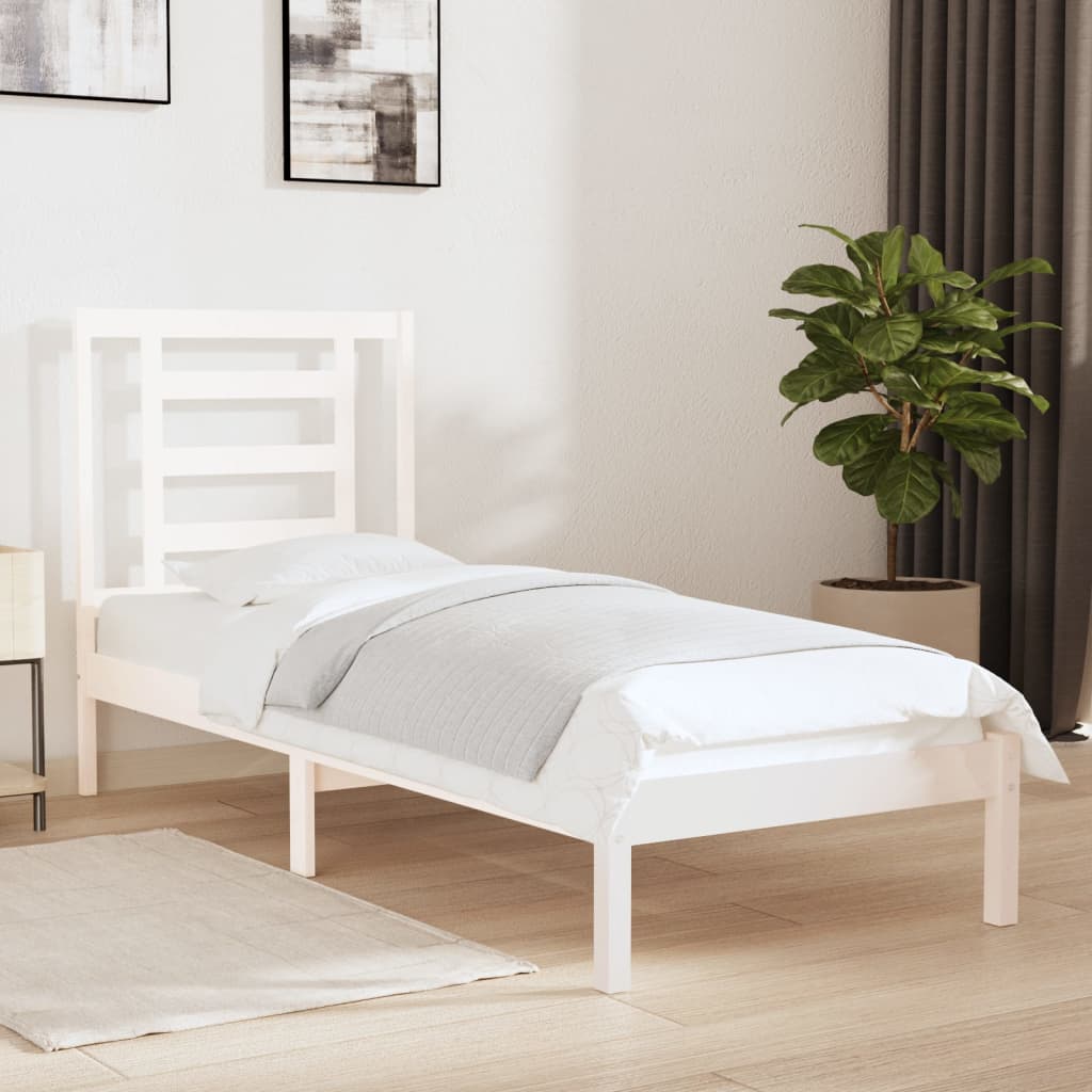 vidaXL Estrutura cama pequena solteiro 75x190 cm madeira maciça branco