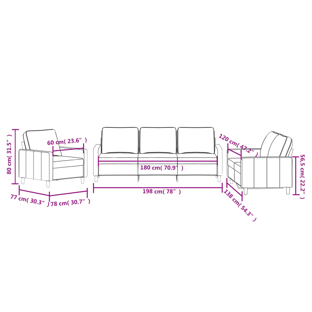 vidaXL 3 pcs conjunto de sofás com almofadões veludo cinzento-escuro