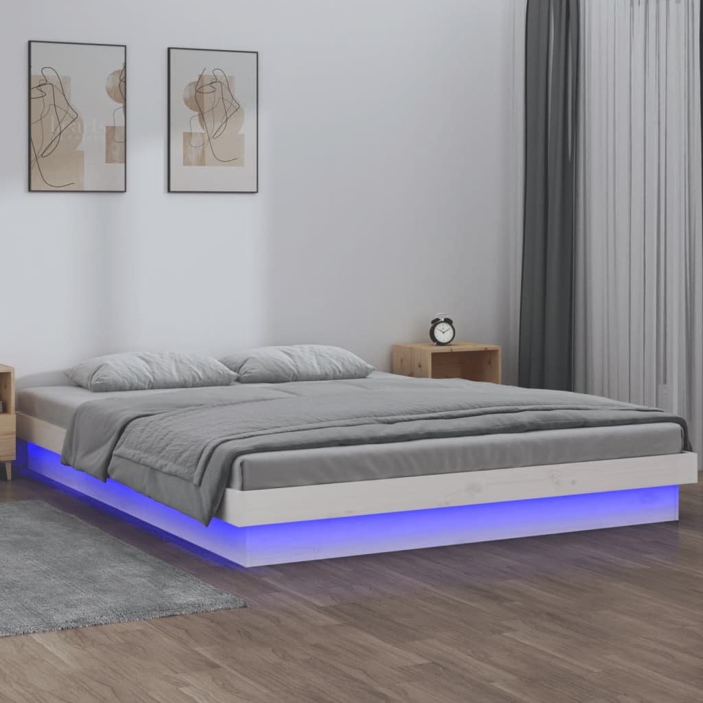 vidaXL Estrutura cama king size c/ luzes LED 150x200cm madeira maciça
