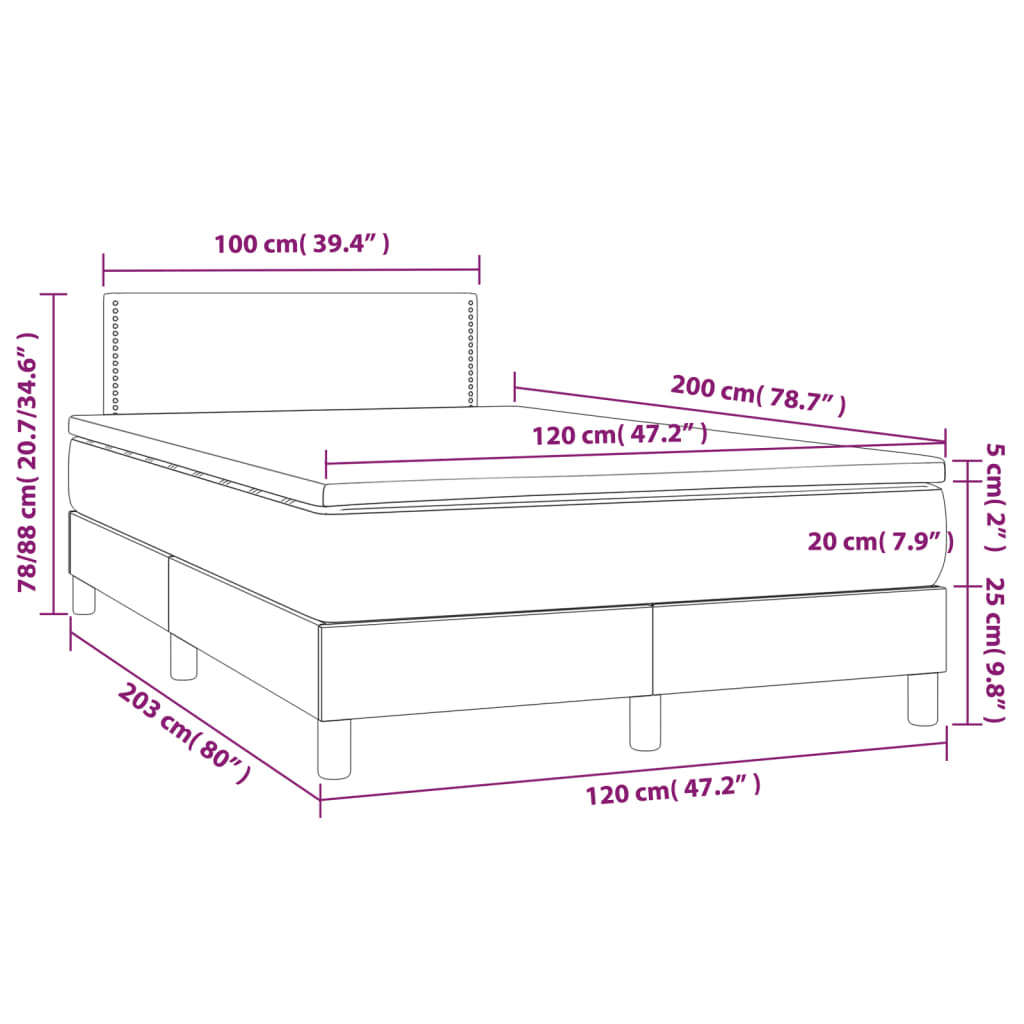 vidaXL Cama box spring c/colchão/LED 120x200cm couro artificial branco