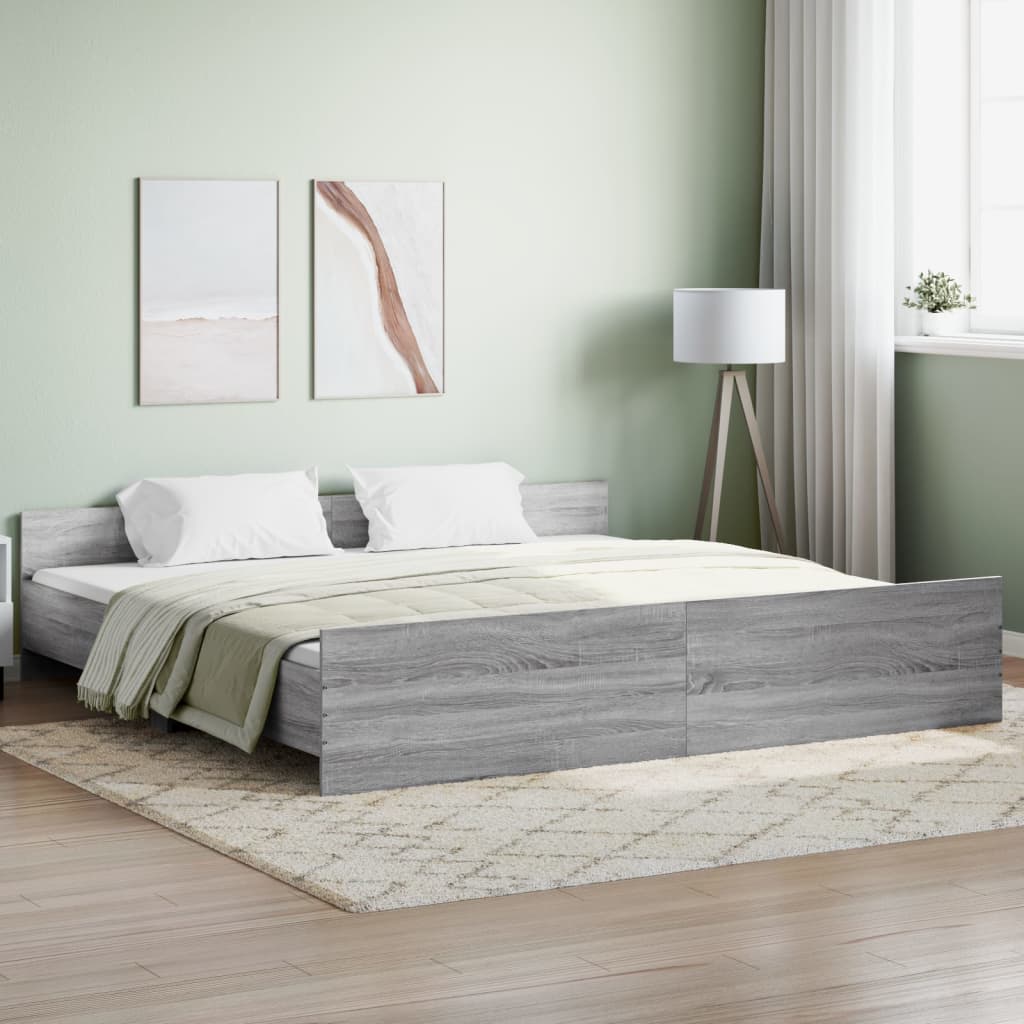 vidaXL Estrutura cama c/ cabeceira e apoio pés 180x200 cm cinza sonoma