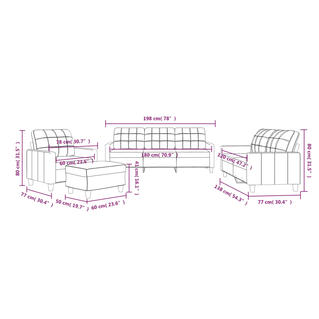 vidaXL 4 pcs conjunto de sofás c/ almofadões couro artificial cinzento