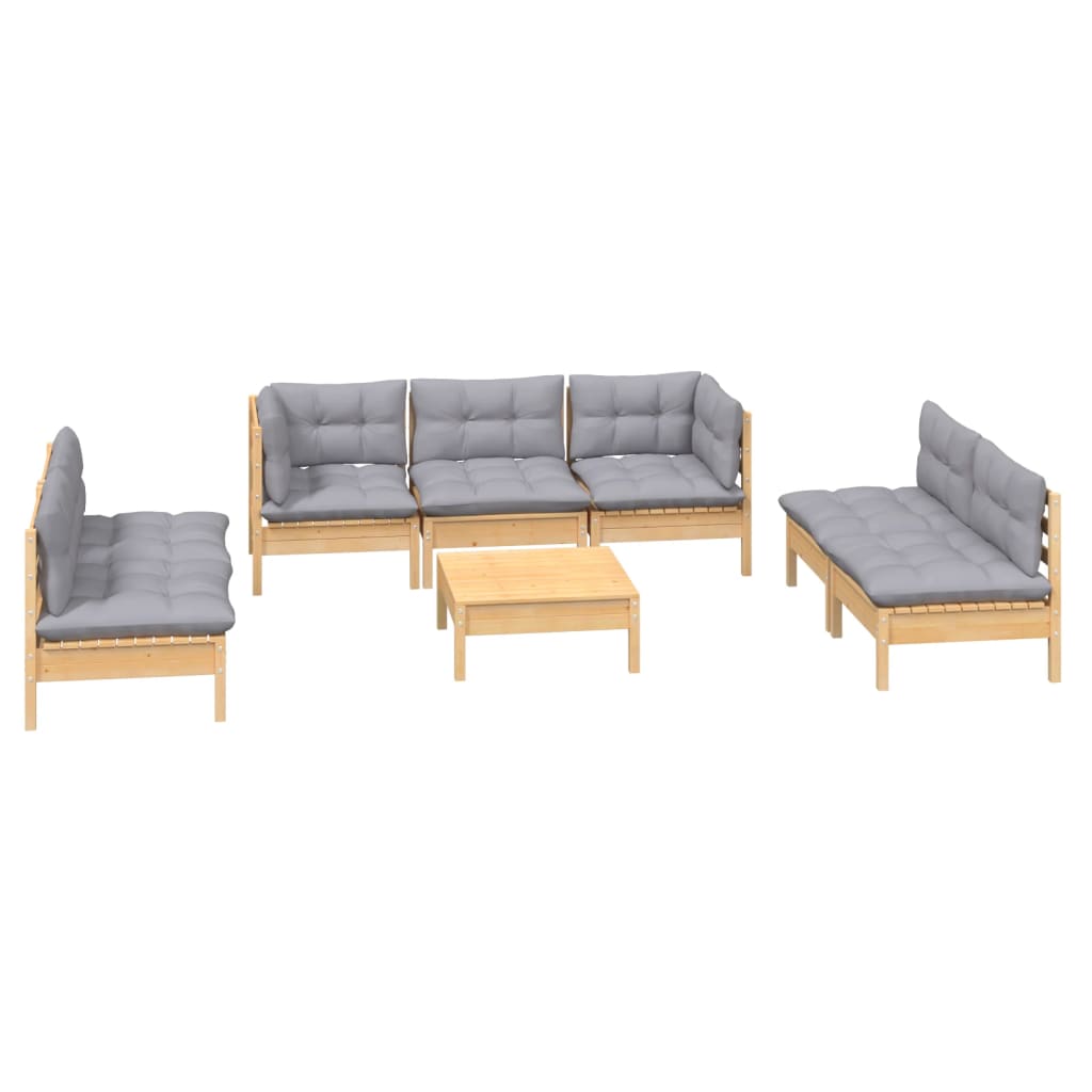 vidaXL 8 pcs conjunto lounge de jardim + almofadões cinza pinho maciço