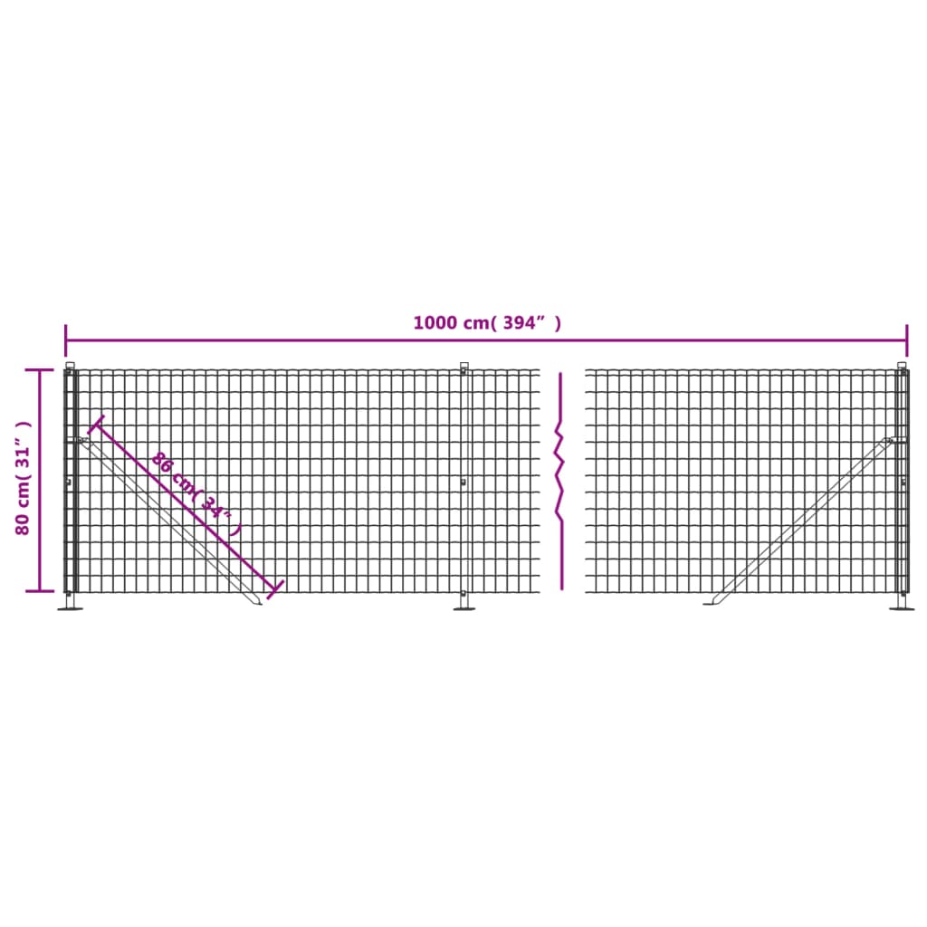 vidaXL Cerca de malha de arame com flange 0,8x10 m verde