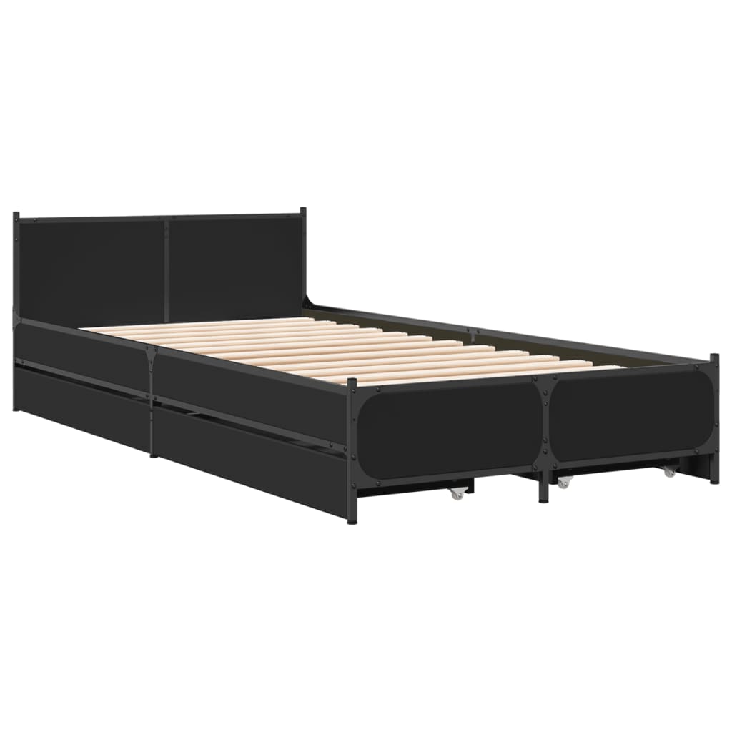 vidaXL Estrutura cama c/ gavetas 75x190 cm derivados de madeira preto