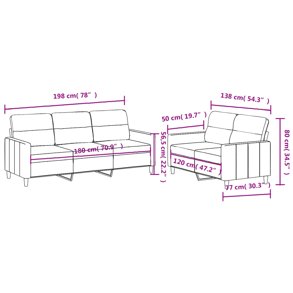 vidaXL 2 pcs conjunto de sofás com almofadões tecido cinzento-claro