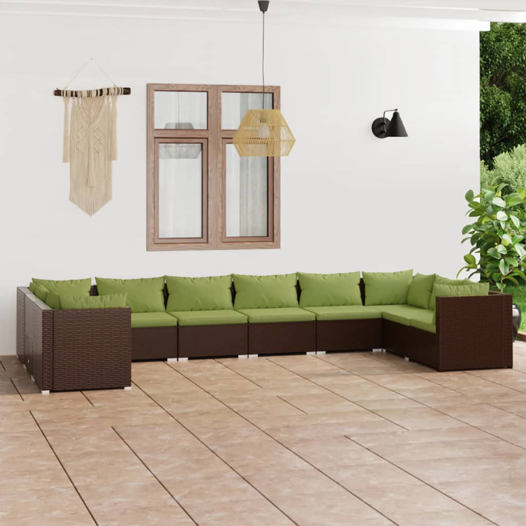 vidaXL 10 pcs conjunto lounge de jardim c/ almofadões vime PE castanho