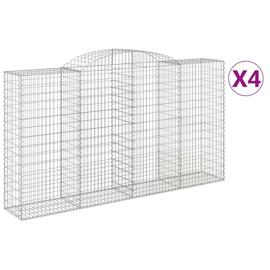 vidaXL Cestos gabião arqueados 4pcs 300x50x160/180cm ferro galvanizado