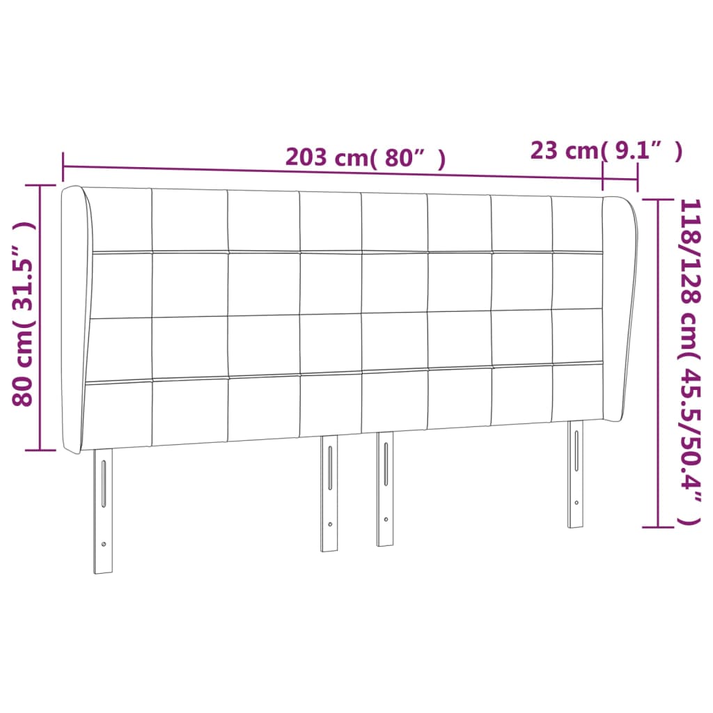 vidaXL Cabeceira cama c/ abas veludo 203x23x118/128 cm rosa