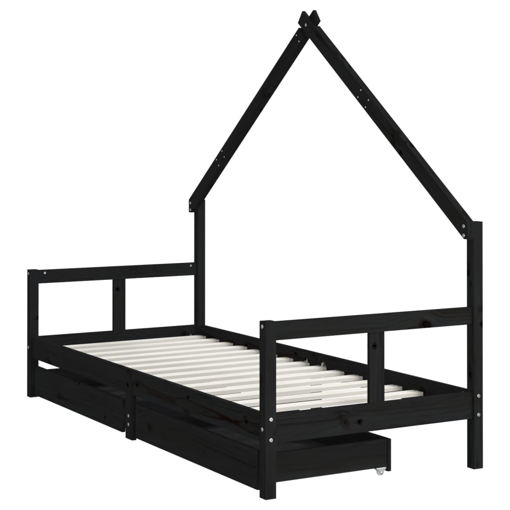 vidaXL Estrutura cama infantil c/ gavetas 80x200cm pinho maciço preto