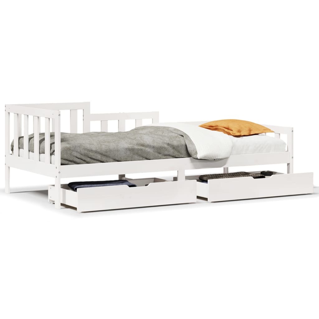 vidaXL Sofá-cama c/ gavetas 90x200cm madeira de pinho maciça branco