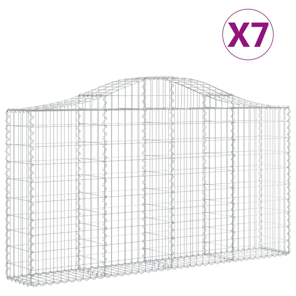 vidaXL Cestos gabião arqueados 7pcs 200x30x100/120cm ferro galvanizado