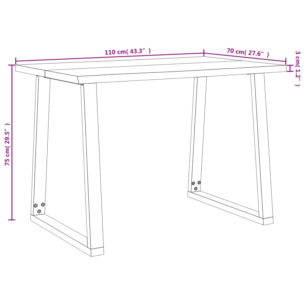 vidaXL Mesa de jantar c/ bordas vivas 110x70x75 cm acácia maciça