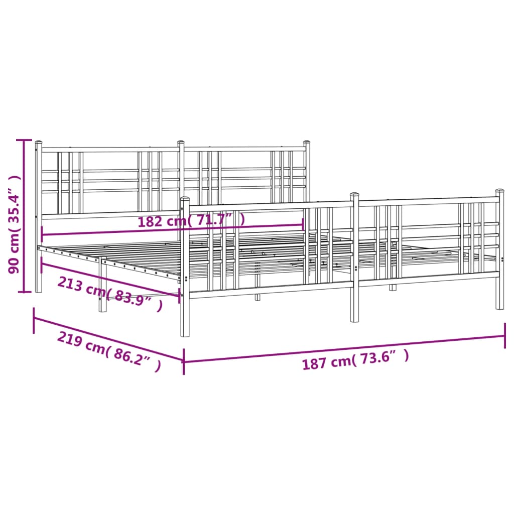 vidaXL Estrutura de cama com cabeceira e pés 183x213 cm metal branco