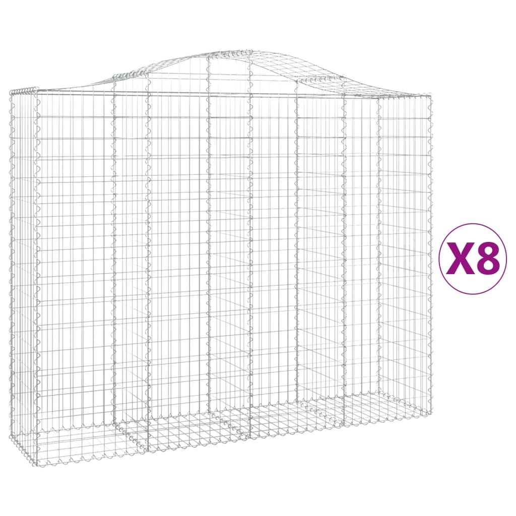 vidaXL Cestos gabião arqueados 8pcs 200x50x160/180cm ferro galvanizado