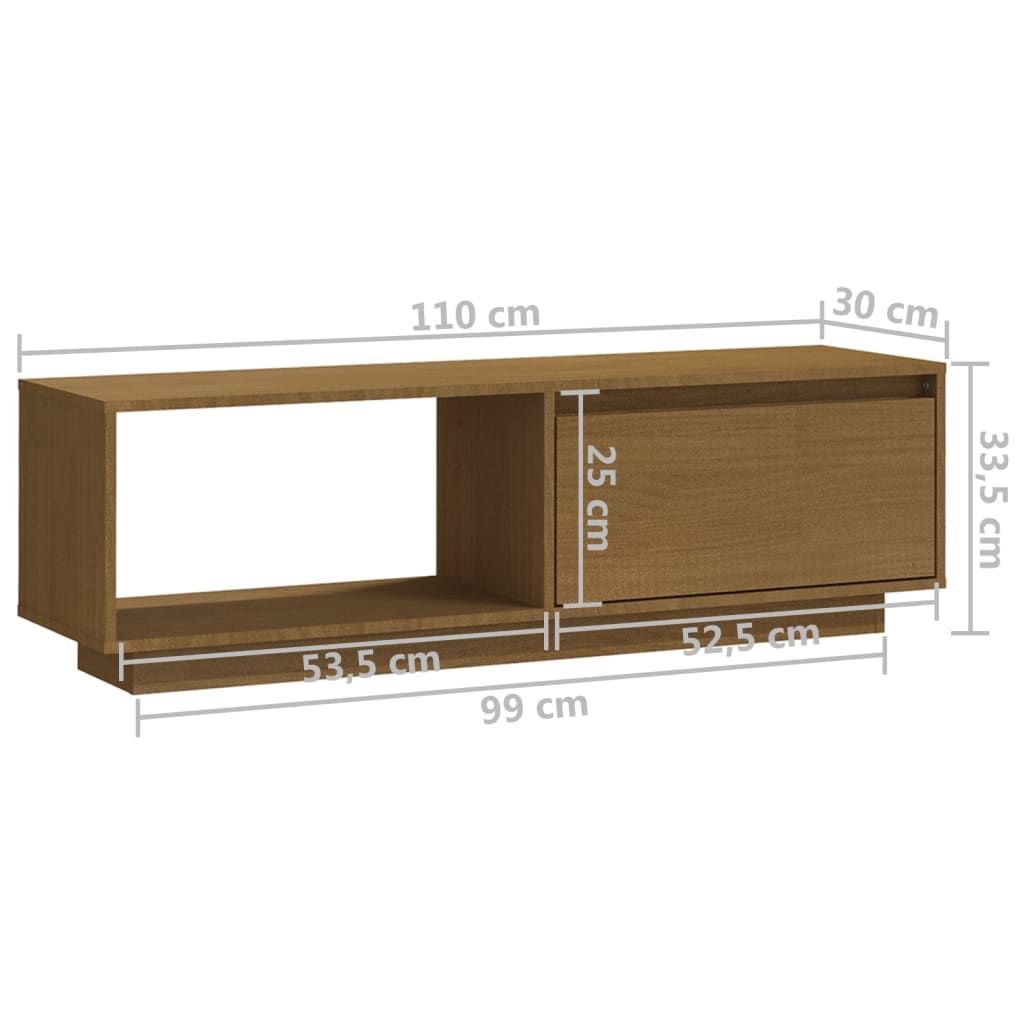 vidaXL Móvel de TV 110x30x33,5 cm pinho maciço castanho mel