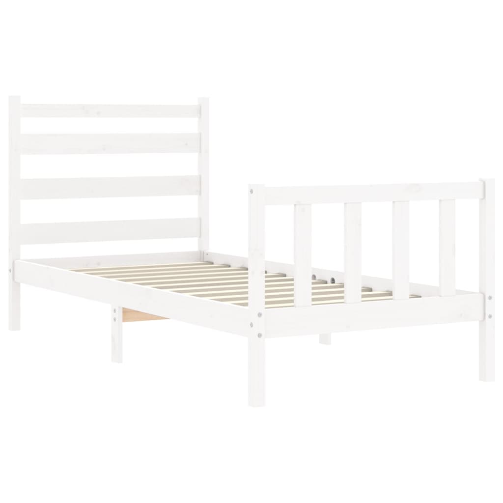 vidaXL Estrutura de cama com cabeceira 90x190 cm madeira maciça branco