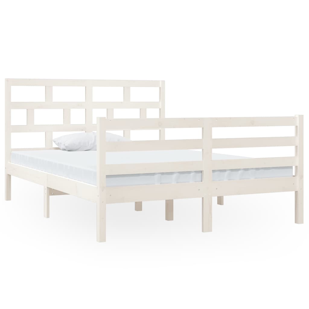 vidaXL Estrutura de cama casal 135x190 cm madeira maciça branco