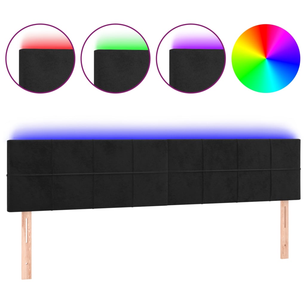 vidaXL Cabeceira de cama c/ luzes LED veludo 200x5x78/88 cm preto