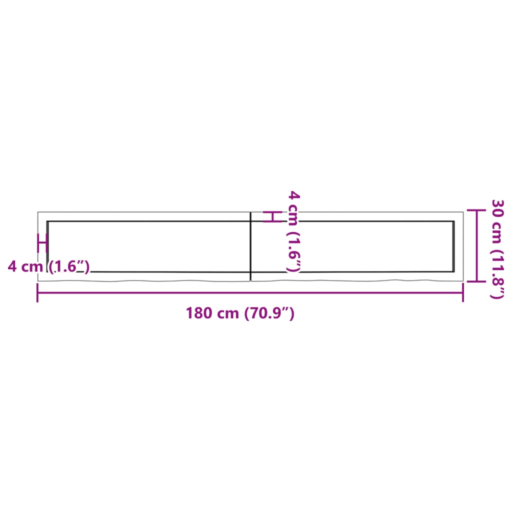 vidaXL Bancada p/ WC 180x30x(2-4)cm madeira tratada maciça castanho