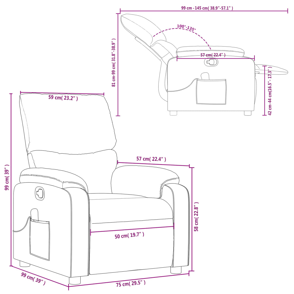 vidaXL Poltrona de massagens reclinável couro artificial cinzento