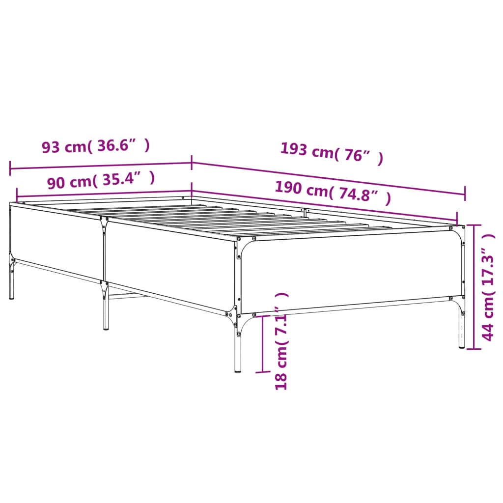 vidaXL Estrutura de cama derivados de madeira e metal cinzento sonoma