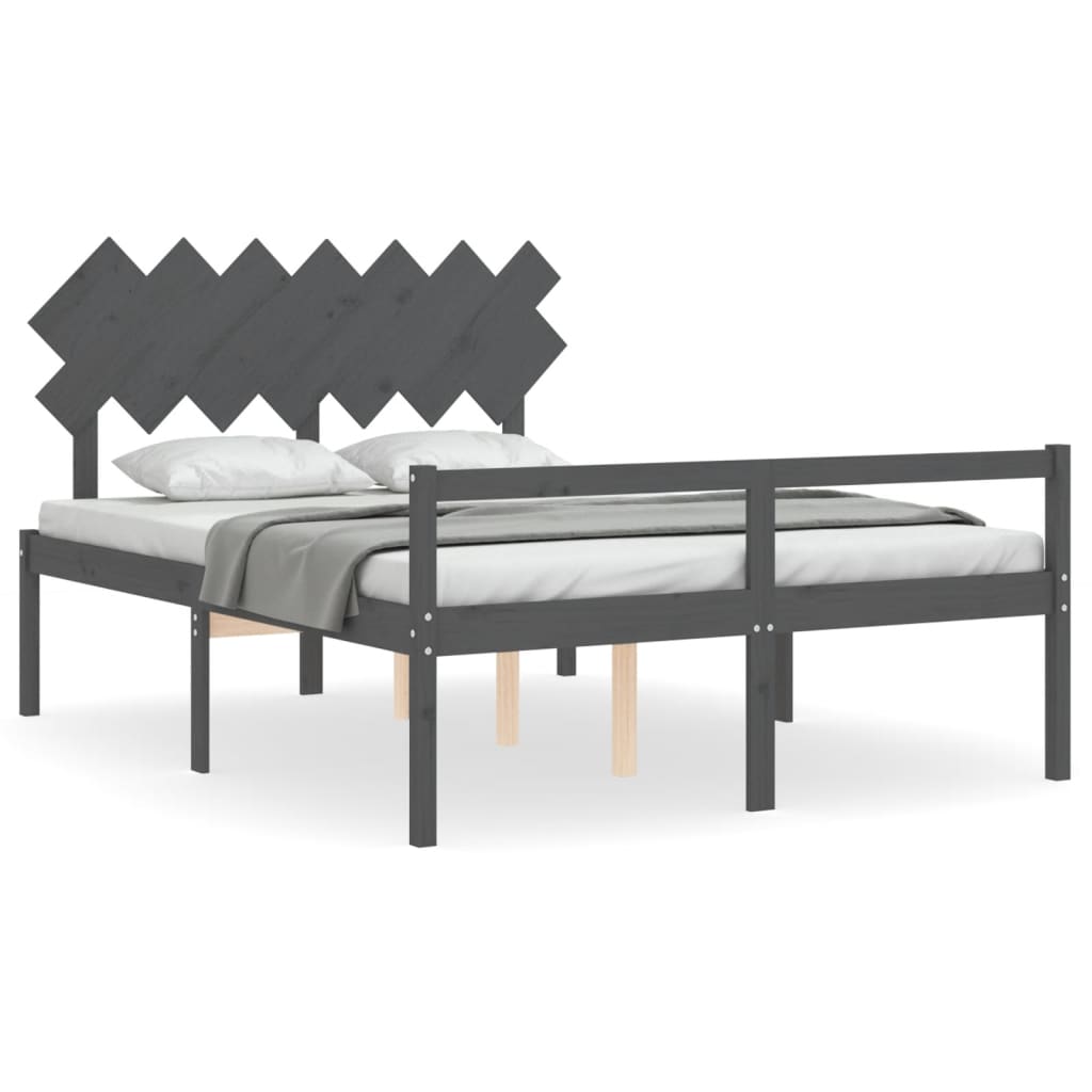 vidaXL Cama para idosos king size com cabeceira madeira maciça cinza