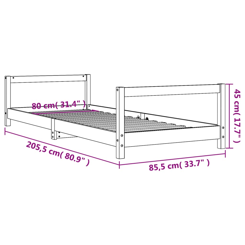 vidaXL Estrutura de cama infantil 80x200 cm pinho maciço branco