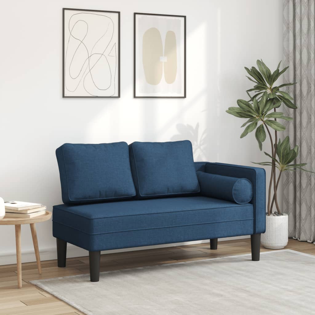 vidaXL Chaise lounge com almofadões tecido azul