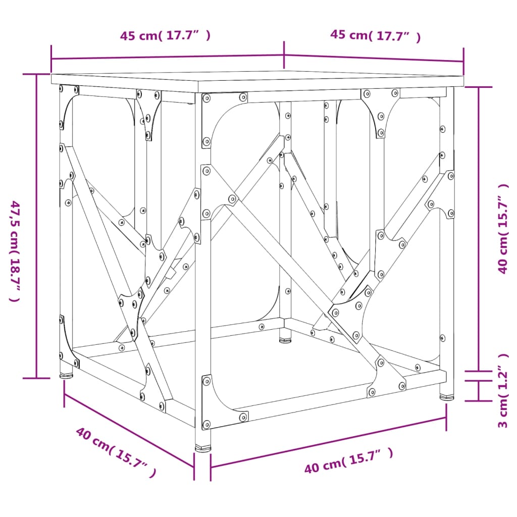 vidaXL Mesa de centro 45x45x47,5 cm derivados de madeira cinza sonoma