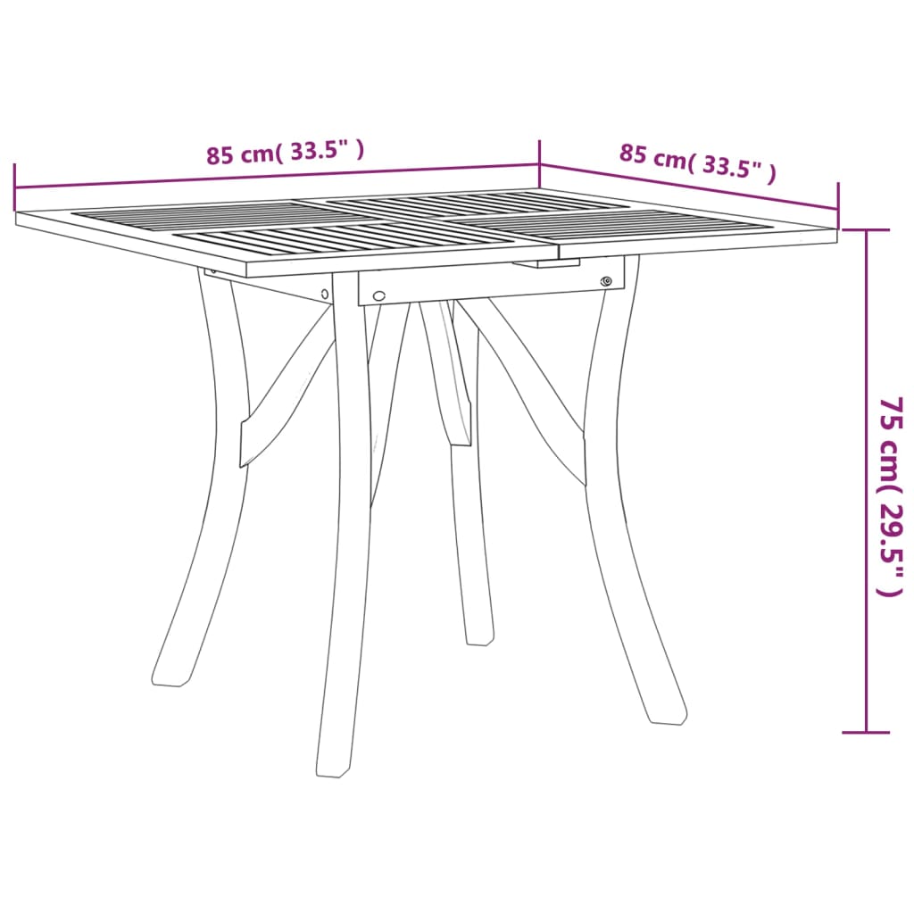 vidaXL Mesa de jardim 85x85x75 cm madeira de acácia maciça